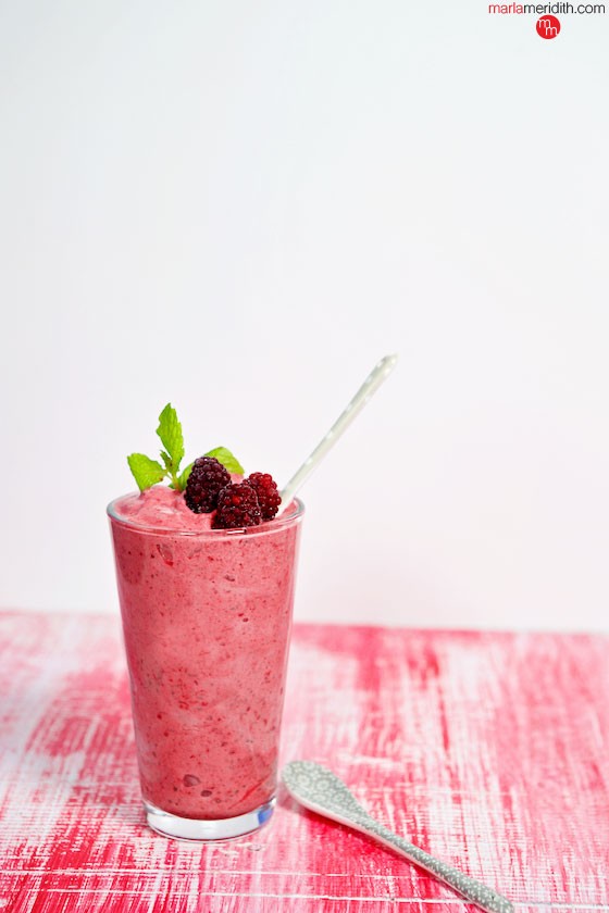 Our Berry Booster Smoothie is a sweet kick of raspberries, blackberries and frozen banana. #vegan #glutenfree MarlaMeridith.com ( @marlameridith )