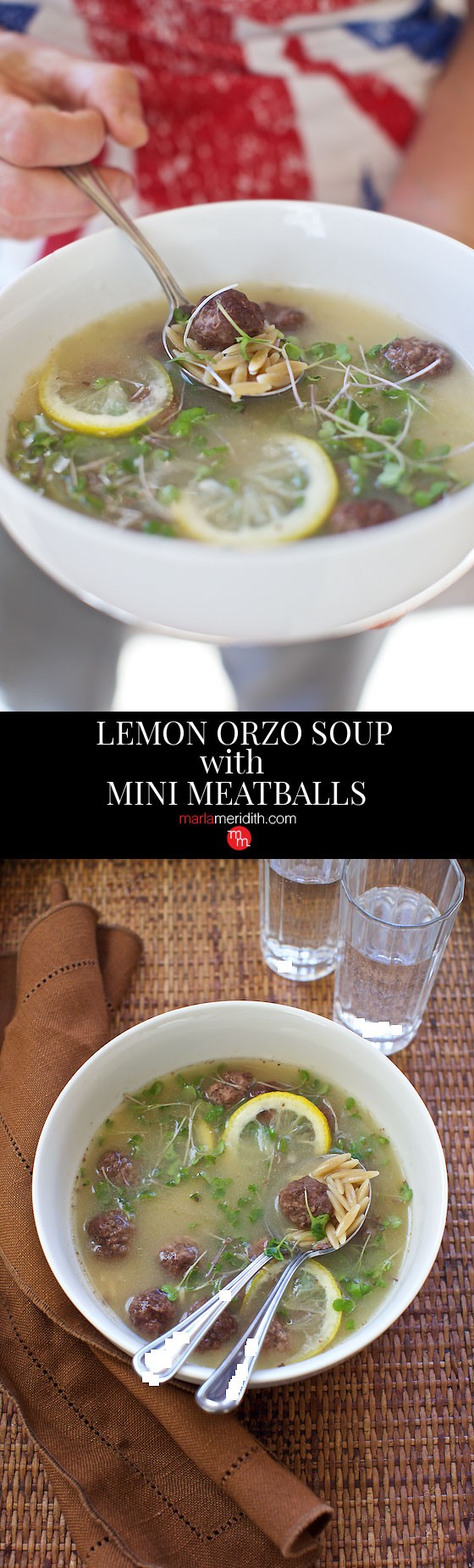 Lemon Orzo Soup with Mini Meatballs | This soup can be on your table in just 12 minutes! MarlaMeridith.com ( @marlameridith )