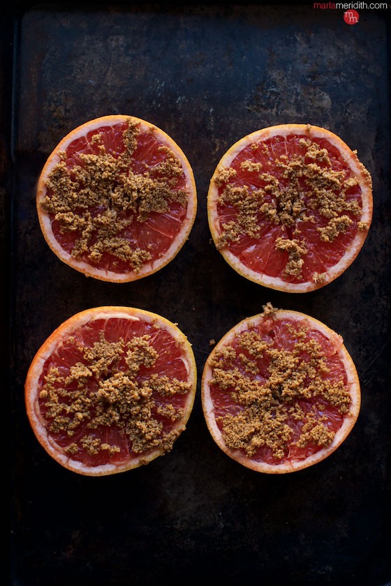 Broiled Grapefruit with Brown Butter Maple Mascarpone. This #fruit #dessert so delicious! MarlaMeridith.com ( @marlameridith )