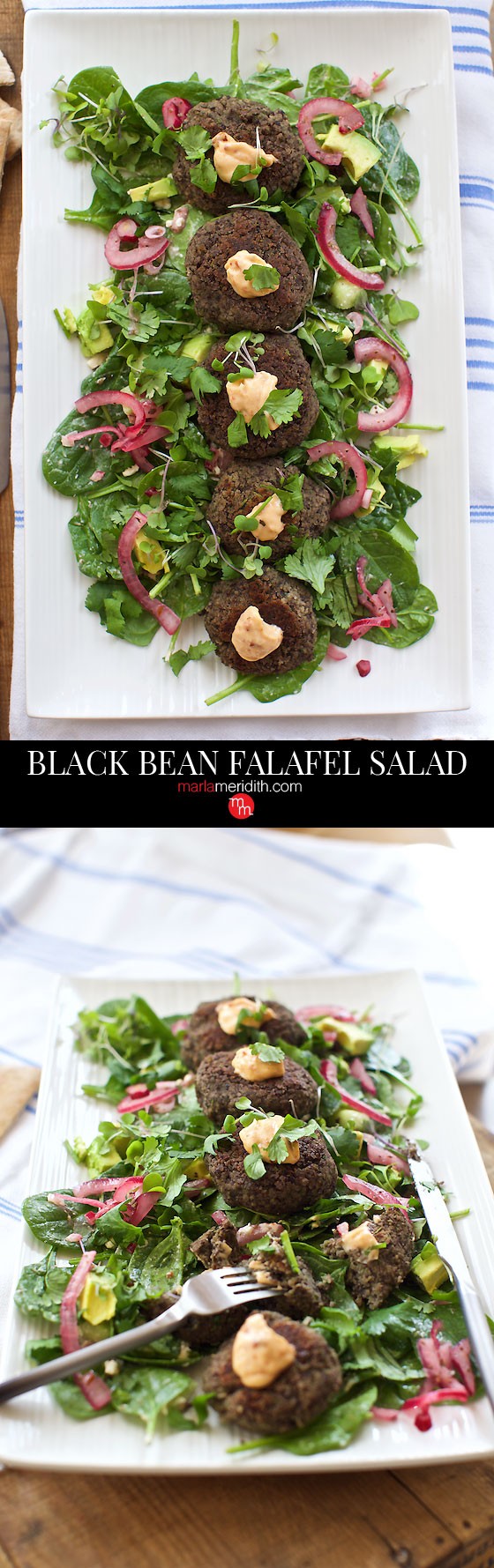 Black Bean Falafel Salad #recipe Perfect for spring entertaining and healthy diets. MarlaMeridith.com ( @marlameridith )