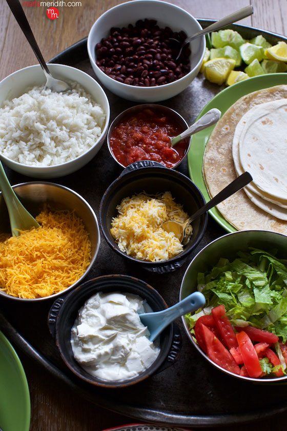 DIY Burrito Bar for Cinco de Mayo, family meals and any kind of entertaining! MarlaMeridith.com ( @marlameridith )
