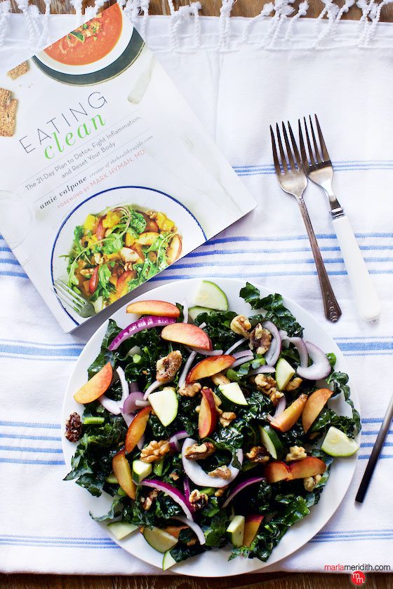 Peach Kale Salad #recipe A delicious detox salad, serve as a side or main. MarlaMeridith.com ( @marlameridith )
