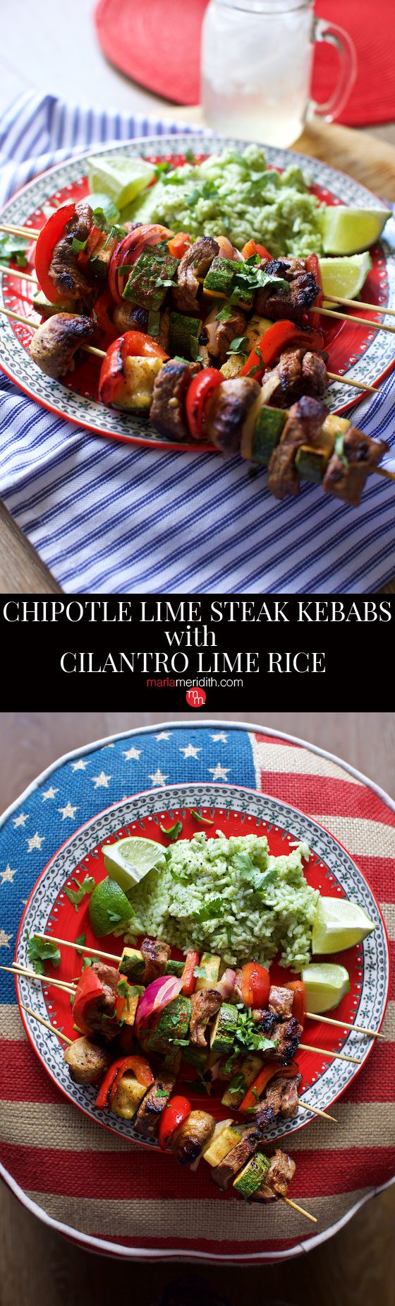 Chipotle Lime Steak Kebabs with Cilantro Lime Rice recipes. Great for weeknights and summer parties! MarlaMeridith.com ( @marlameridith )