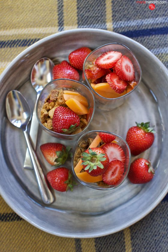 Roasted Strawberry & Peach Parfaits. Get this healthy & delicious recipe on MarlaMeridith.com