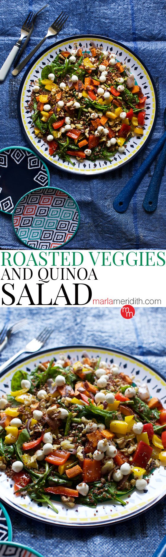 ROASTED VEGGIES AND QUINOA SALAD W /CILANTRO LIME DRESSING. This wholesome #meatlessmonday dish is filled with summers best produce! MarlaMeridith.com ( @marlameridith )