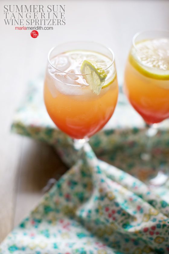 Summer Sun Tangerine Wine Spritzers are so delish and refreshing! Get the recipe on MarlaMeridith.com
