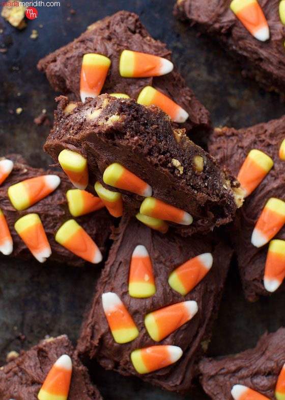 Love candy corn? You MUST try these Candy Corn Brownies stat! MarlaMeridith.com