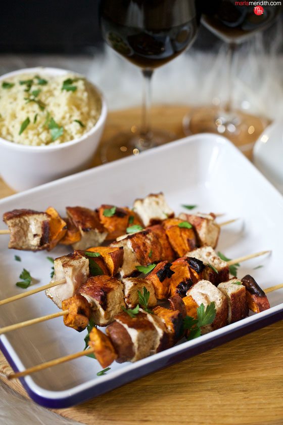 Grilled Pork & Sweet Potato Skewers with Pumpkin Aioli recipe. Exciting alternative to turkey for the holidays. MarlaMeridith.com ( @marlameridith ) #MakeItAMoment @porkbeinspired