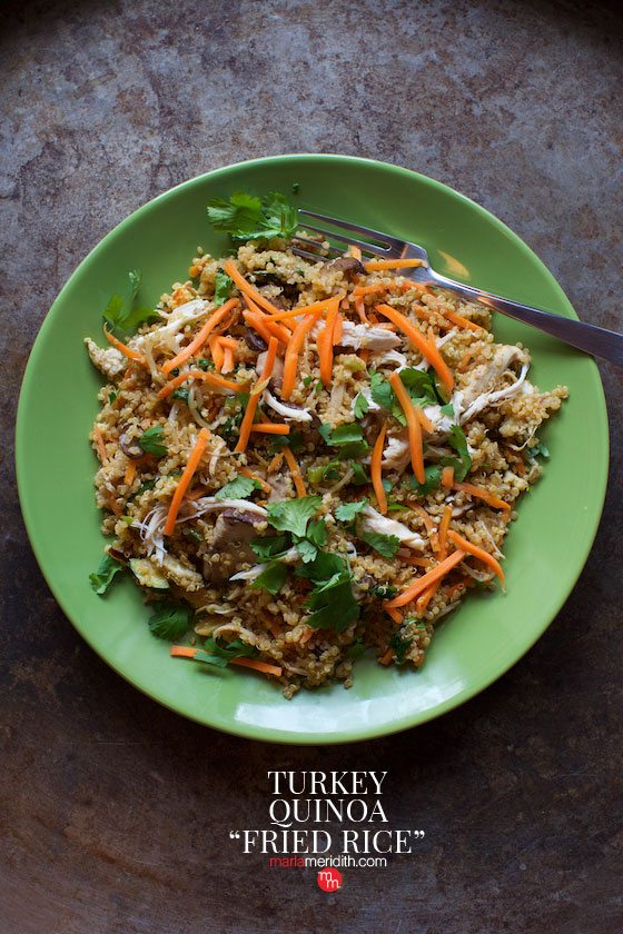 What to do with all that leftover Thanksgiving turkey? Make this super delicious TURKEY QUINOA "FRIED RICE" MarlaMeridith.com ( @marlameridith )