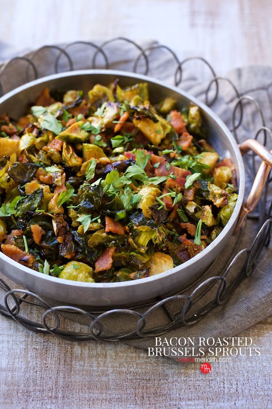 Bacon Roasted Brussels Sprouts, a sure hit at your holiday table! MarlaMeridith.com ( @marlameridith )