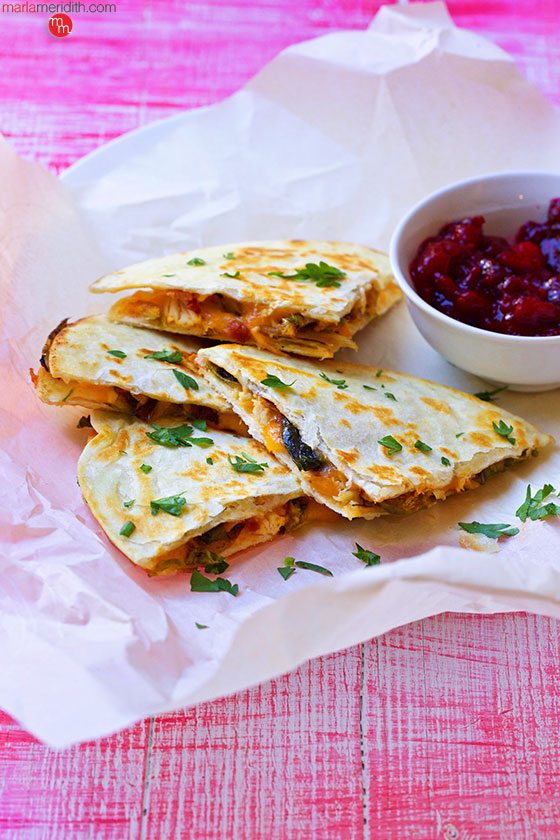 Best ever recipes for Thanksgiving Leftovers! Try these Quesadillas! MarlaMeridith.com @marlameridith