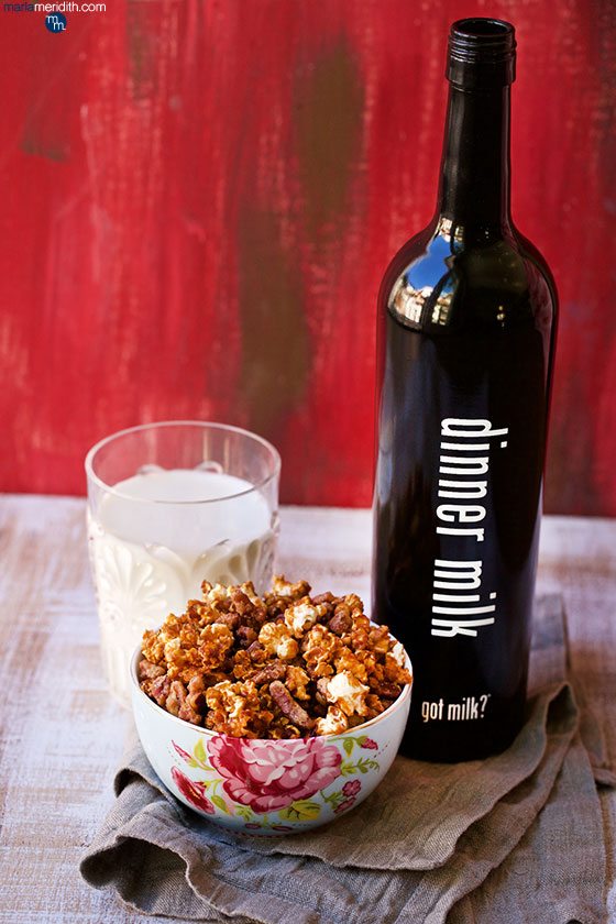 Buffalo Popcorn with Maple Pecans. A sweet + salty snack. MarlaMeridith.com ( @marlameridith )
