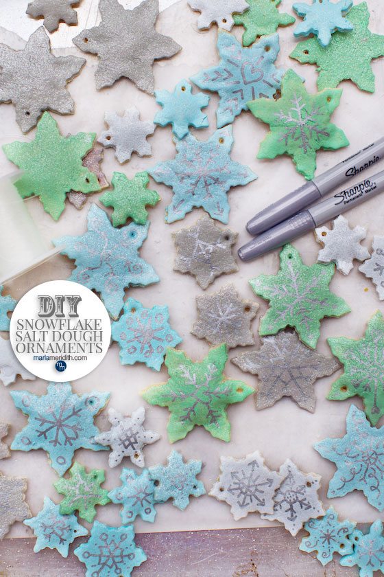 Snowflake Salt Dough Ornaments. This DIY craft project is fun to make with your kids! MarlaMeridith.com ( @marlameridith )