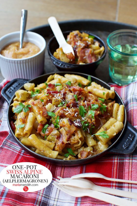 One-Pot Swiss Alpine Macaroni. A hearty dish for the entire family! MarlaMeridith.com					