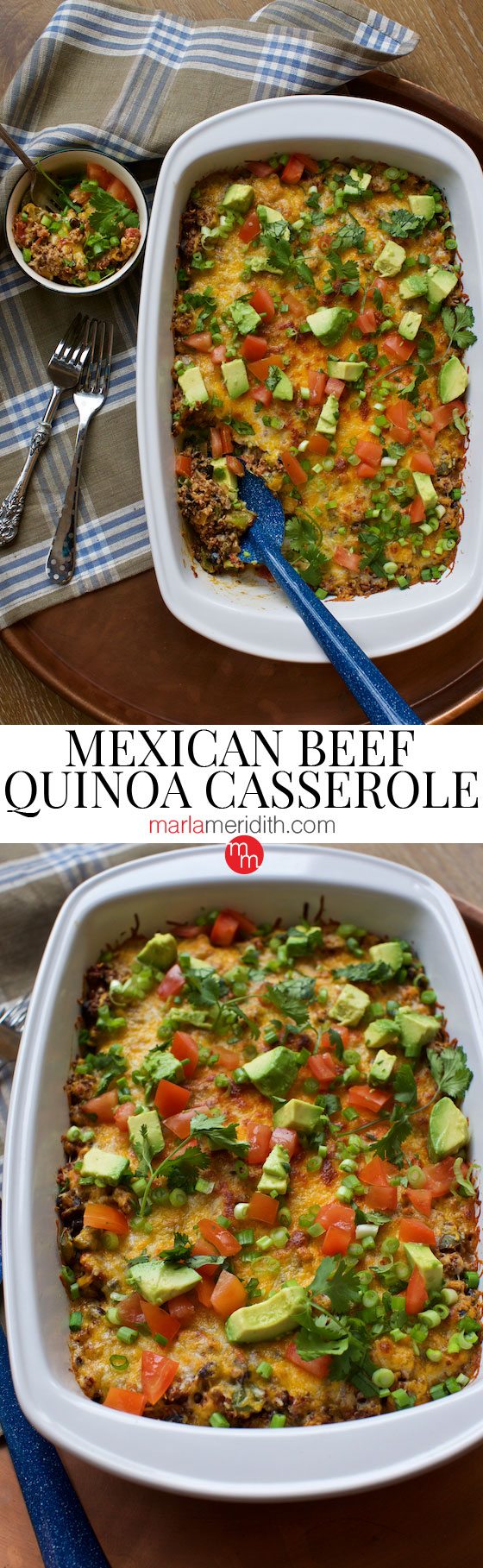 Mexican Beef Quinoa Casserole, a quick, healthy & delicious family recipe! MarlaMeridith.com ( @marlameridith )