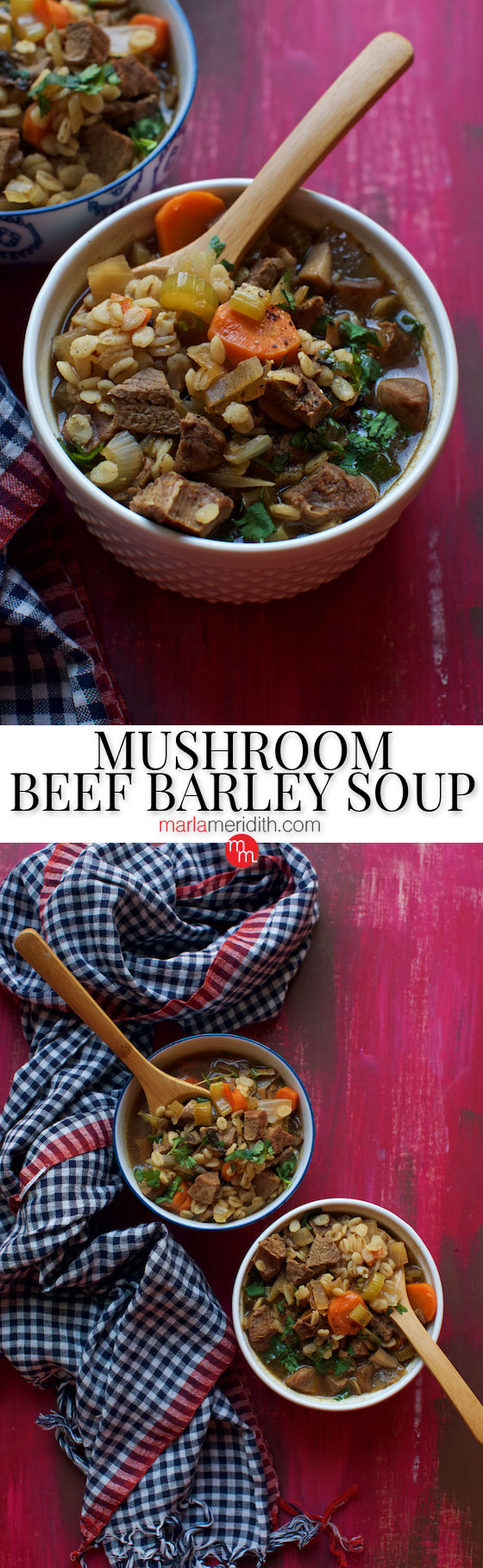 Mushroom, Beef & Barley Soup recipe. A hearty, warming and healthy bowl of JOY! MarlaMeridith.com ( @marlameridith )