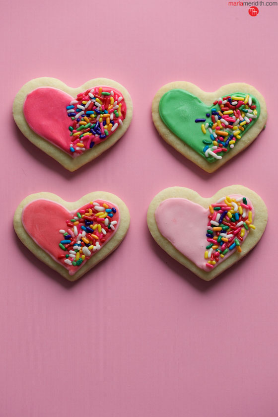 Treat your sweeties to these Confetti Heart Sugar Cookies! #recipe MarlaMeridith.com ( @marlameridith ) 
