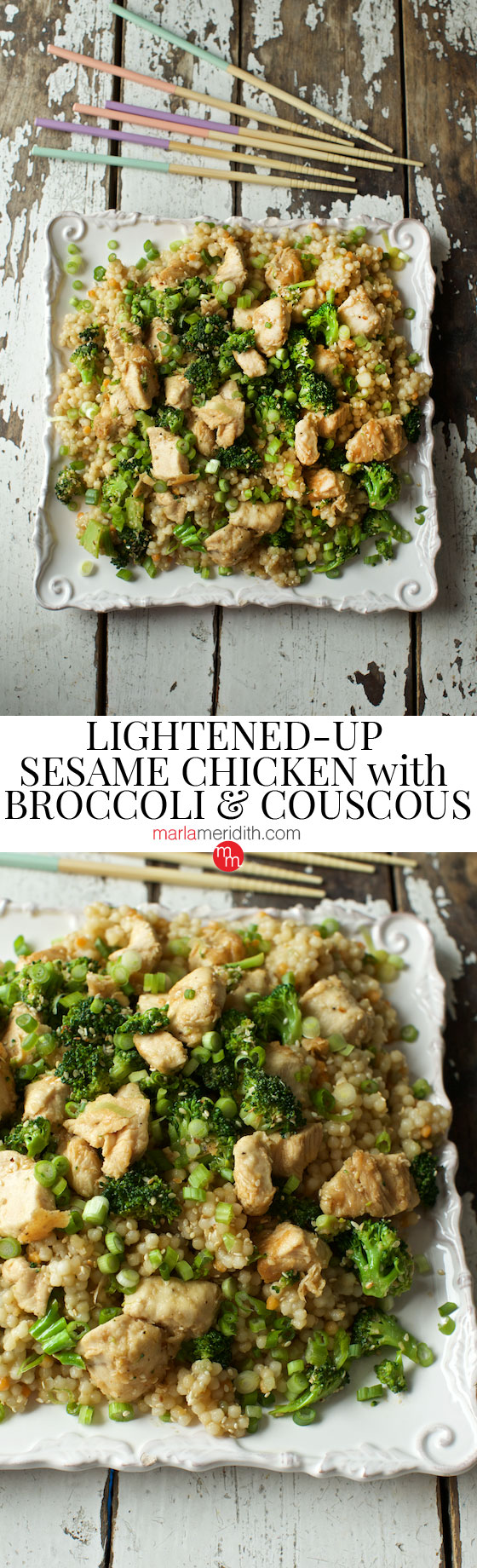 Lightened-Up Sesame Chicken with Broccoli & Couscous recipe. A GREAT weeknight meal for the family! MarlaMeriditih.com ( @marlameridith )