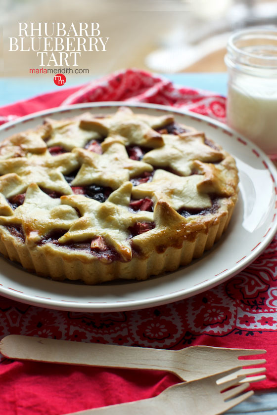 Rhubarb Blueberry Tart with Shortbread Crust recipe | MarlaMeridith.com ( @marlameridith )