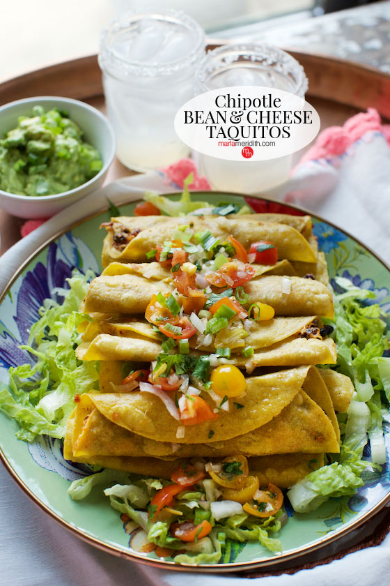 Chipotle Black Bean and Cheese Taquitos recipe | MarlaMeridith.com #meatlessmonday