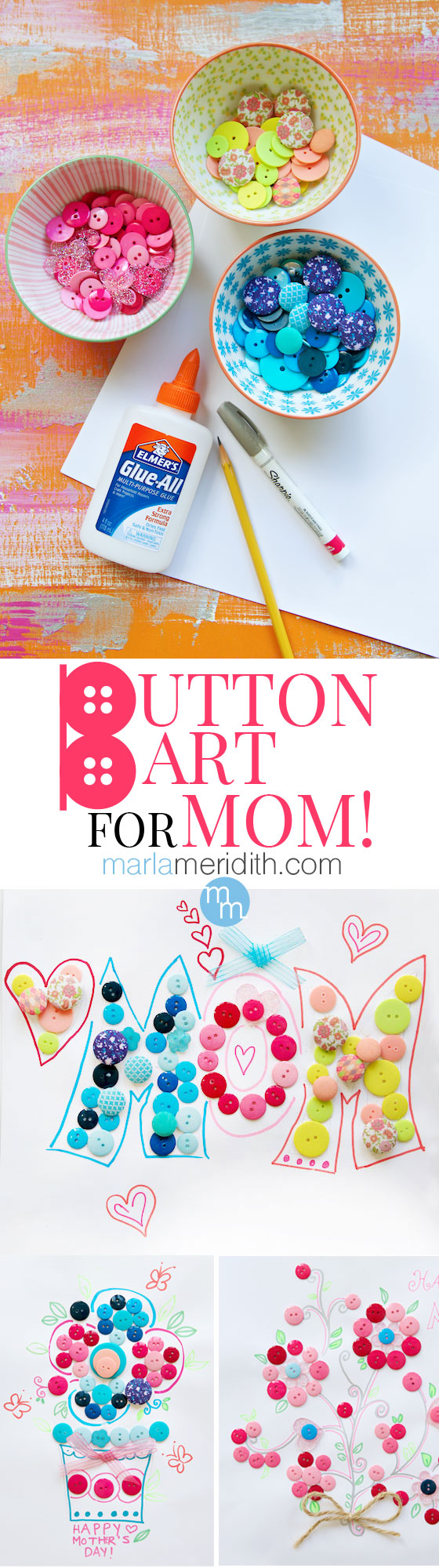 Button Art for MOM, a super cute DIY craft for Mother's Day! MarlaMeridith.com ( @marlameridith )