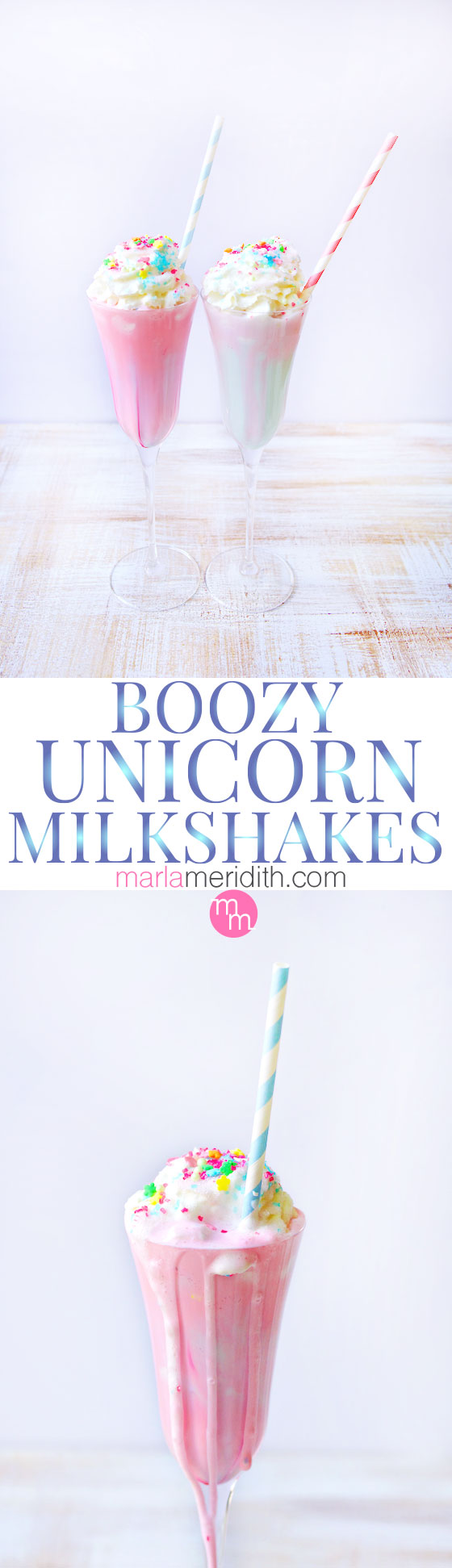 Boozy Unicorn Milkshakes recipe. The ultimate adult treat! MarlaMeridith.com ( @marlameridith )