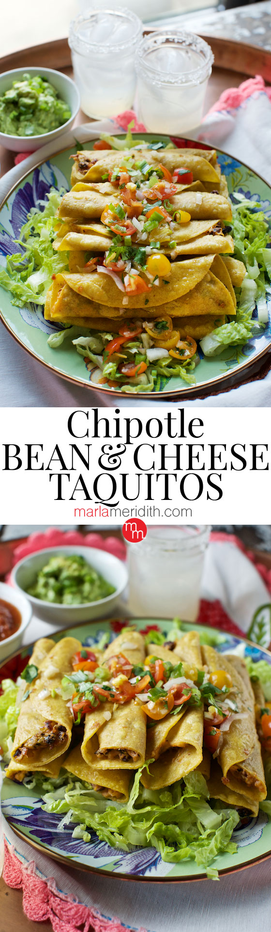 Chipotle Black Bean and Cheese Taquitos recipe. Delish for Cinco de Mayo and any time at all! Perfect for #MeatlessMonday | MarlaMeridith.com ( @marlameridith )