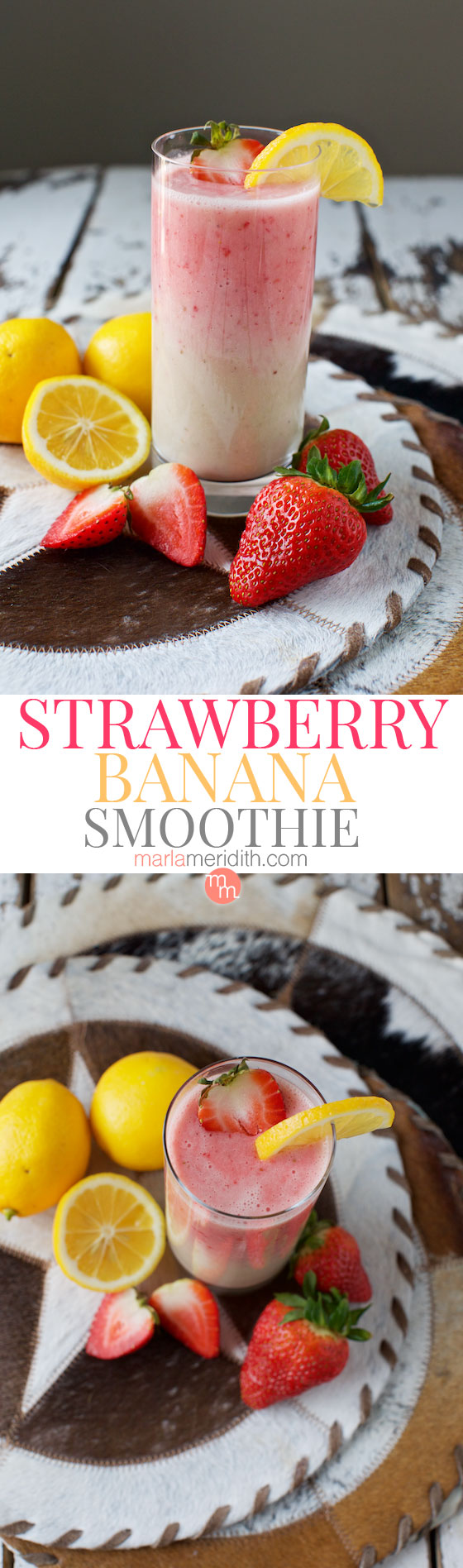 Strawberry Banana Smoothie recipe. Delicious on steamy summer days! MarlaMeridith.com ( @marlameridith ) #vegan #smoothie