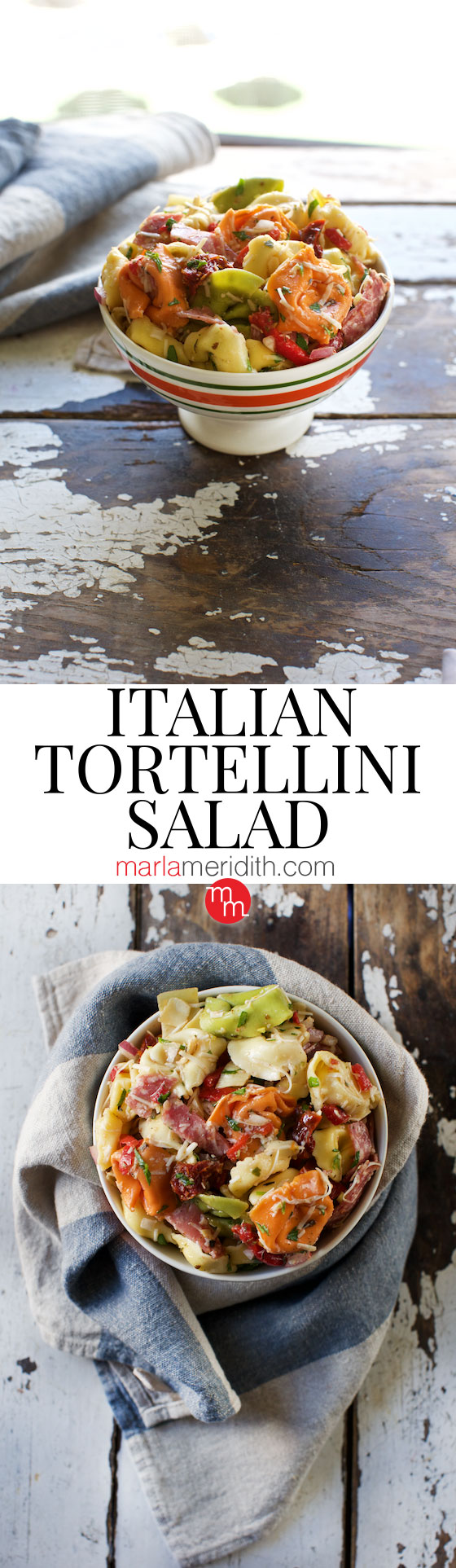 Italian Tortellini Salad recipe. Delicious for family meals and summer entertaining. MarlaMeridith.com ( @marlameridith )