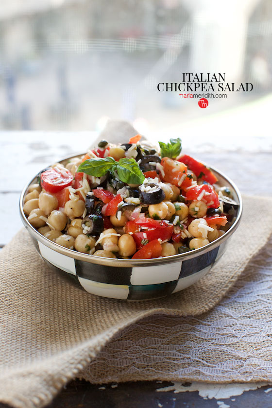 Gluten free & easy! Italian Chickpea Salad recipe | MarlaMeridith.com #meatlessmonday