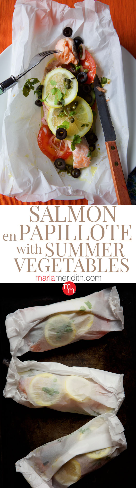 Salmon en Papillote (in parchment paper) with Summer Vegetables. This healthy recipe is bursting with flavor! MarlaMeridith.com ( @marlameridith )