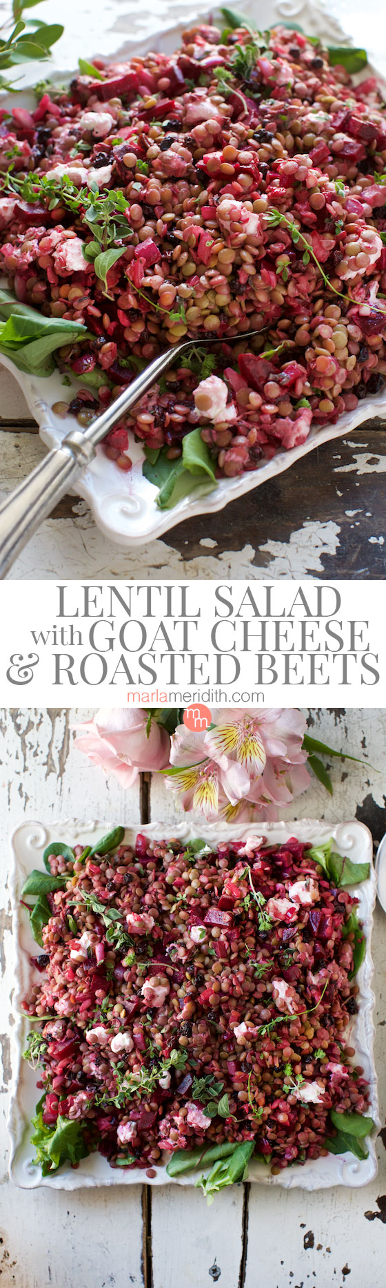 Lentil Salad with Goat Cheese and Roasted Beets recipe | MarlaMeridith.com ( @marlameridith )