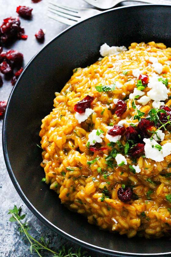 Pumpkin Risotto with Goat Cheese & Dried Cranberries recipe
