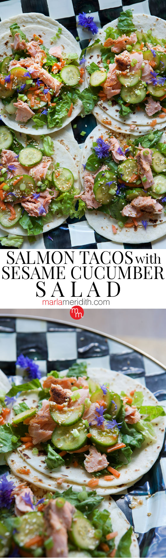 Salmon Tacos with Sesame Cucumber Salad recipe | A delicious healthy meal! MarlaMeridith.com ( @marlameridith )
