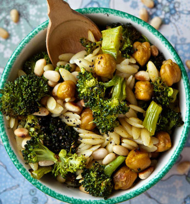 Orzo Pasta with Roasted Broccoli & Chickpeas