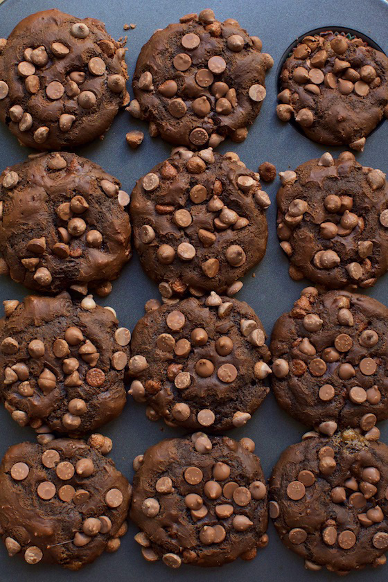 Double Chocolate Buttermilk Muffins recipe | MarlaMeridith.com #recipe #chocolate #baking