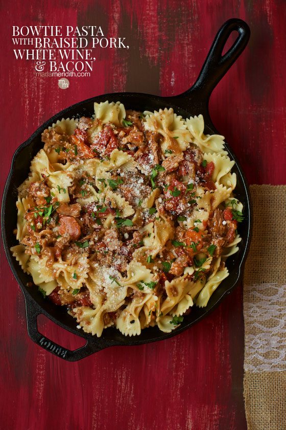 Recipe: Bow Tie Pasta with Braised Pork, White Wine and Bacon
