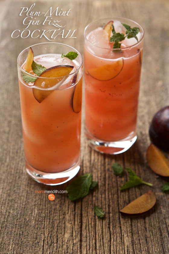 Plum-Mint Gin Fizz Cocktail recipe | marlameridith.com #cocktails #recipe