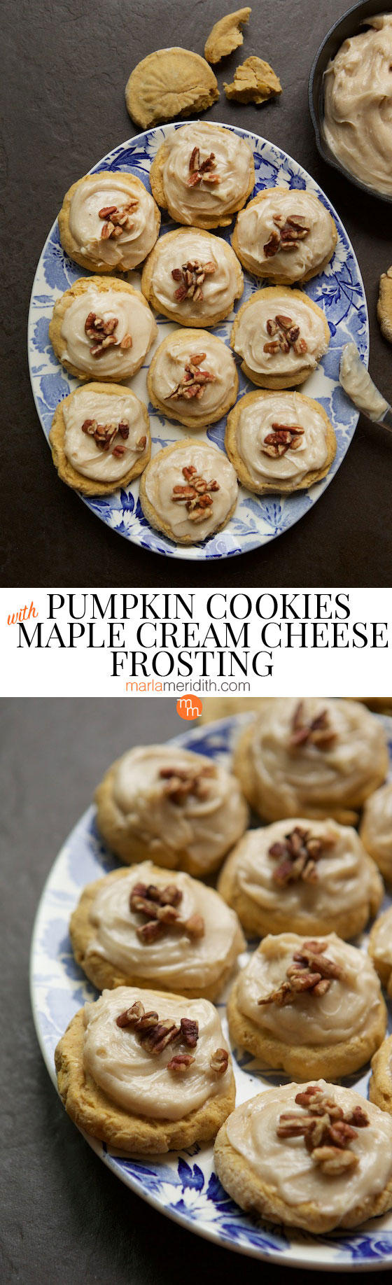 Pumpkin Sugar Cookies with Maple Cream Cheese Frosting #recipe | MarlaMeridith.com #baking #cookies
