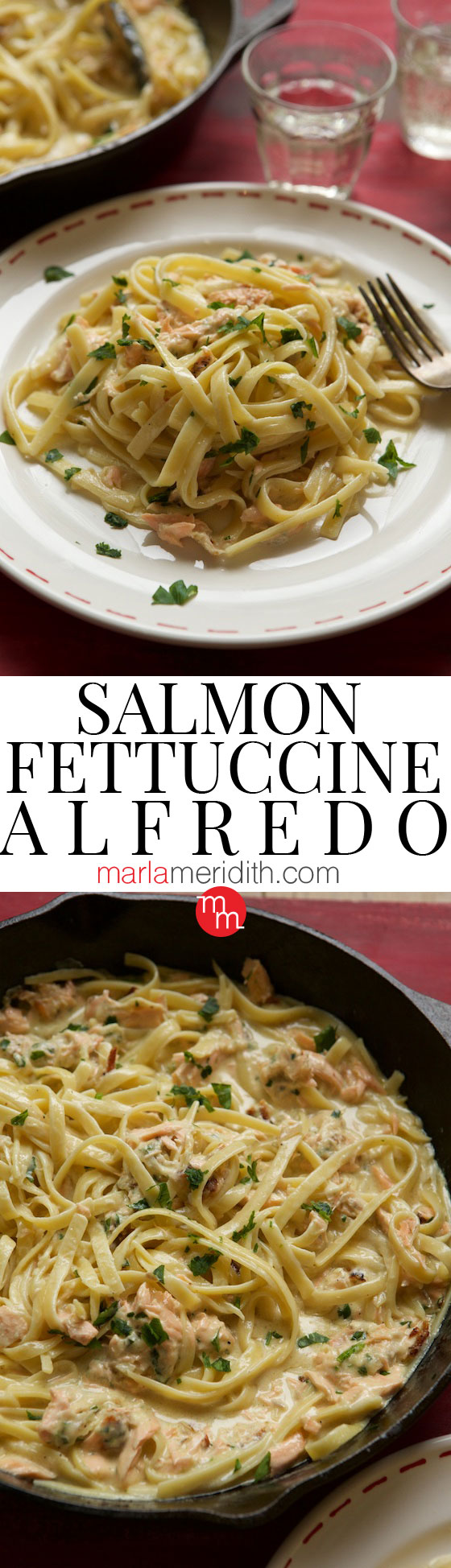 Salmon Fettuccine Alfredo recipe | MarlMeridith.com #recipe #pasta
