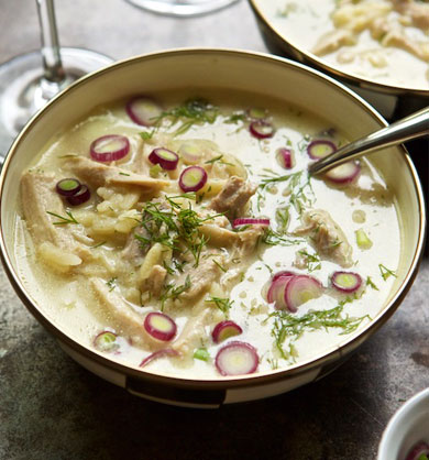 Avgolemono Soup (Greek Egg, Lemon & Chicken Soup) recipe | MarlaMeridith.com #soup #recipe #food