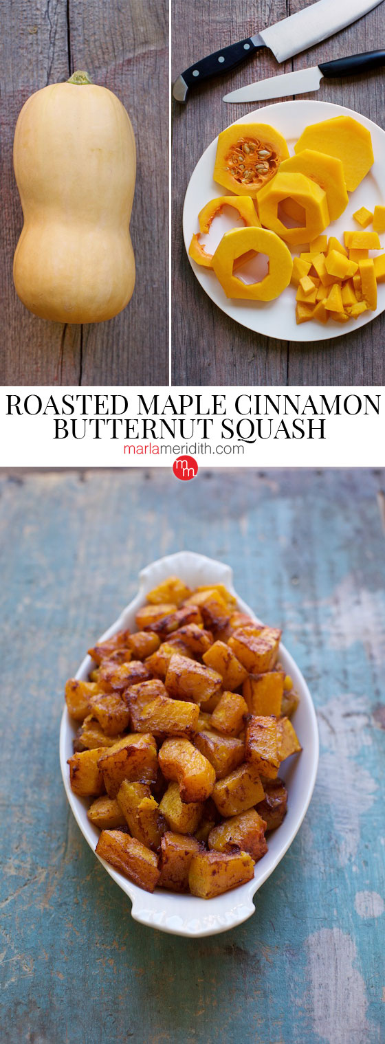 Roasted Maple Cinnamon Butternut Squash recipe. Pin this recipe for #Thanksgiving | MarlaMeridith.com #recipe