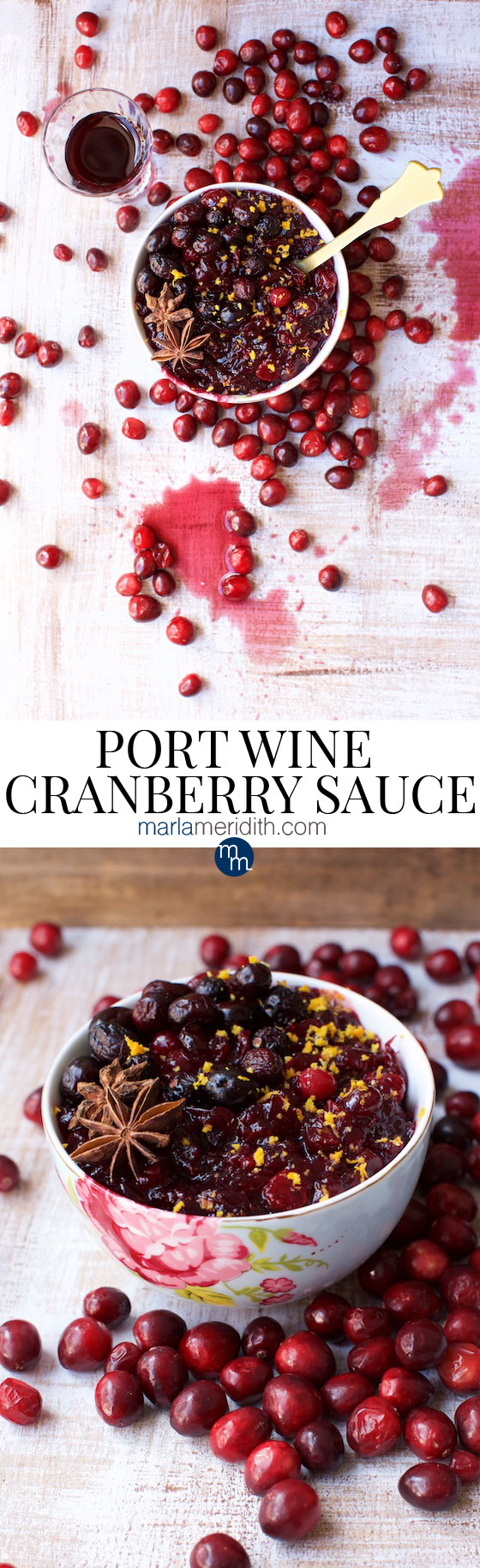 Port Wine Cranberry Sauce recipe. Bookmark for holiday feasts! Marlameridith.com #recipe #vegan #glutenfree #Christmas #Thanksgiving #holiday