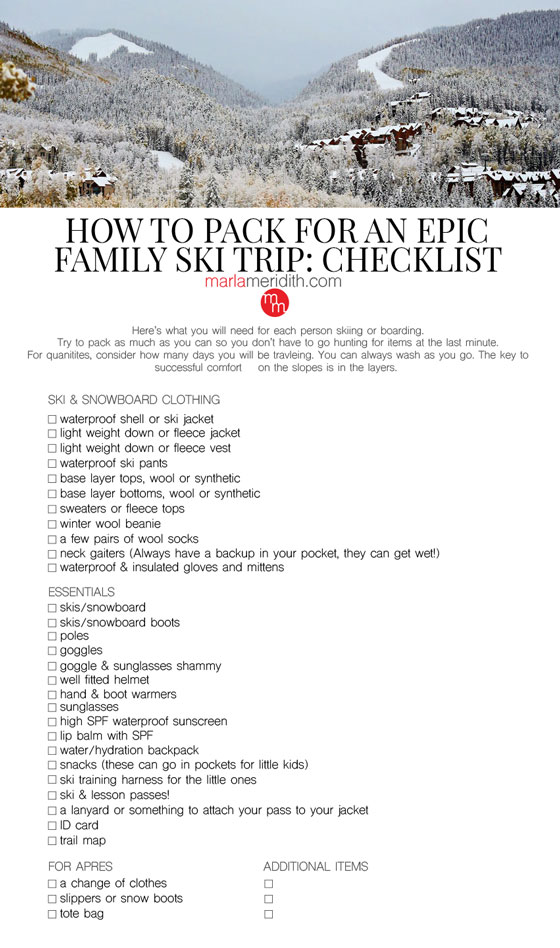 How to Pack for an EPIC Family Ski Trip with a printable checklist! MarlaMeridith.com #ski #family #travel