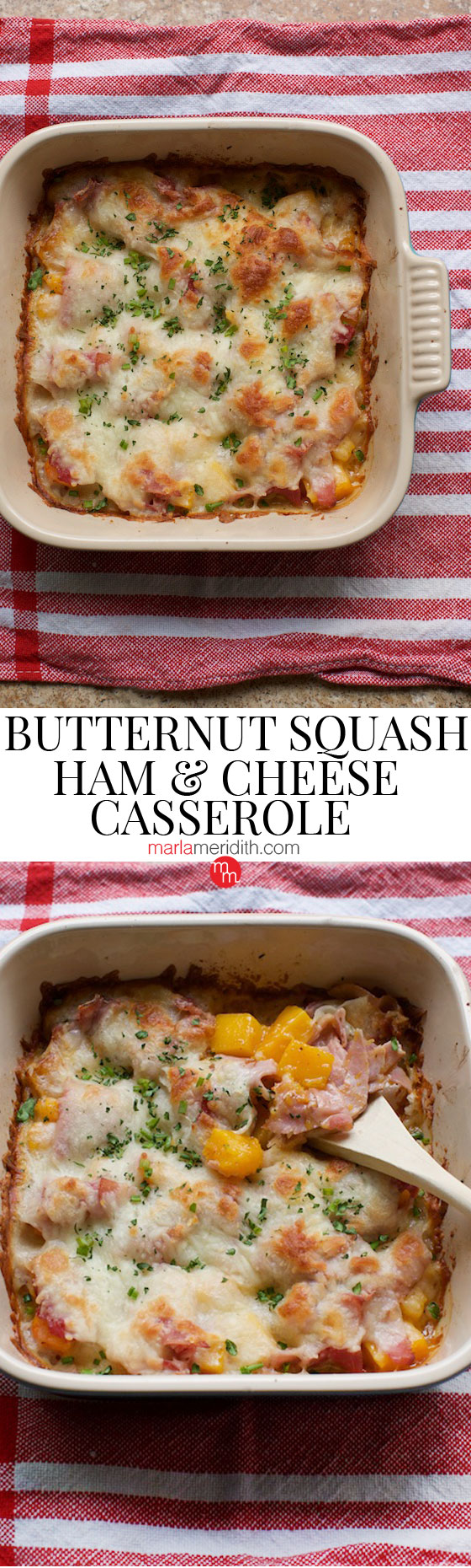Butternut Squash Ham & Cheese Casserole recipe on MarlaMeridith.com ( @marlameridith ) #recipe #squash #ham