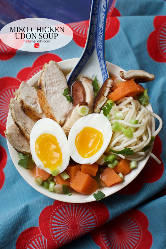 Miso Chicken Udon Soup recipe. Healthy & delicious! MarlaMeridith.com ( @marlameridith ) #soup