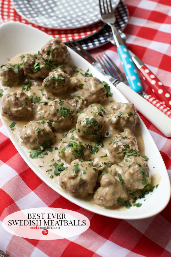 Best Ever Swedish Meatballs recipe. Make some today! Great for entertaining or a quick weeknight meal. MarlaMeridith.com