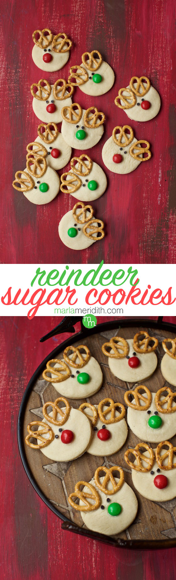 Make these adorable Reindeer Sugar Cookies for the holidays! MarlaMeridith.com #recipe #cookies #christmas #holiday