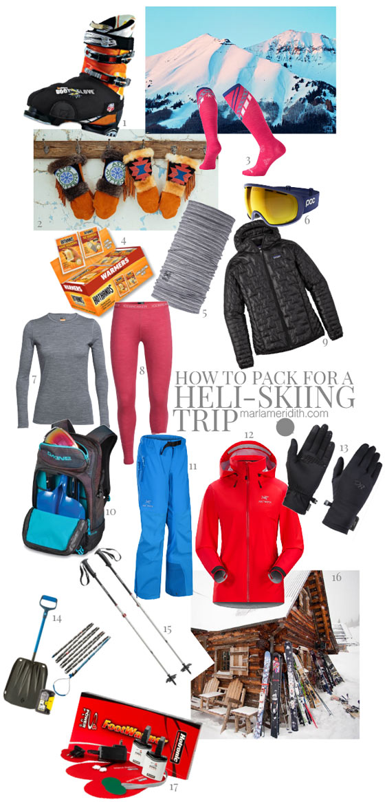 How to Pack for a Backcountry Heli-Skiing trip. All the essential gear! MarlaMeridith.com #ski #travel #adventure