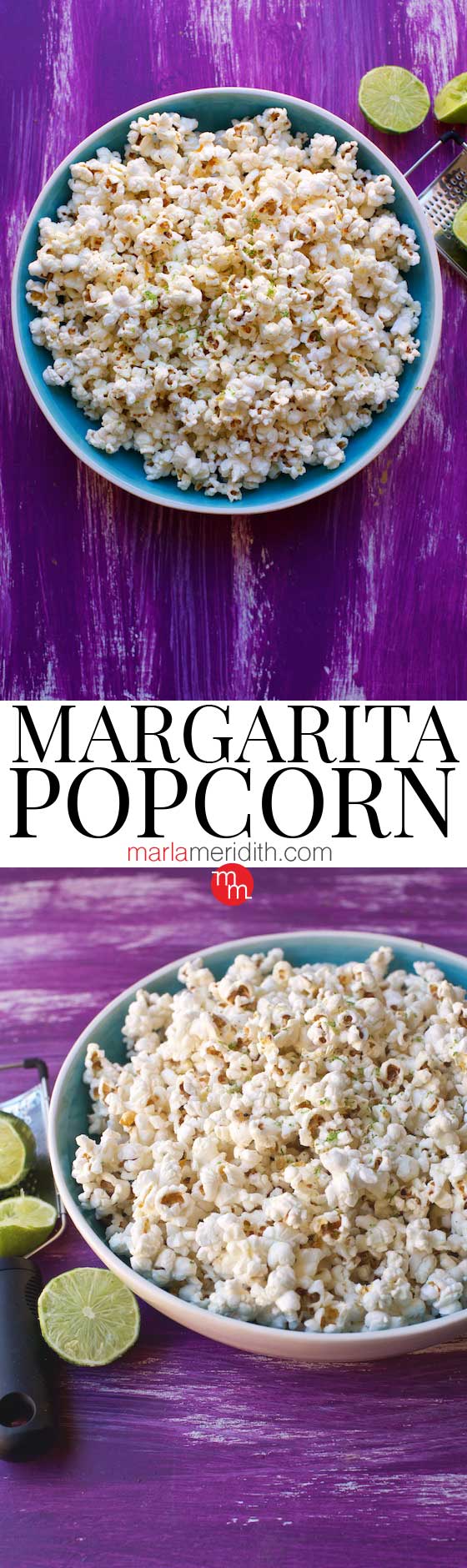 Serve this delicious Margarita Popcorn at your next football or Cinco de Mayo celebration! MarlaMeridith.com #recipe #popcorn